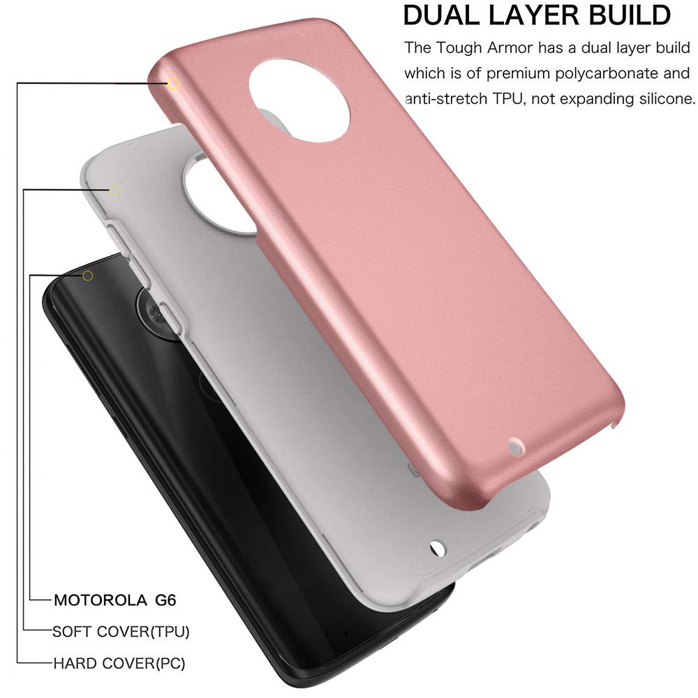 Moto G6 Case, Androgate [Pearl Series] Hybrid Matte Protective Back Cover Bumper Case Motorola Moto G 6th Generation (2018), Pink Gold