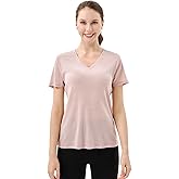 Merino Protect 100% Merino Wool V Neck T-Shirt for Women Short Sleeve Base Layers Odor Resistance Tops for Outdoor Hiking