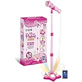 Kids Karaoke Machine with Adjustable Stand,Upgrade Kids Microphones for Singing Along with Rotational Flashing Stage Lights,Pedals Gift for 3+ Years Old Girls and Boys