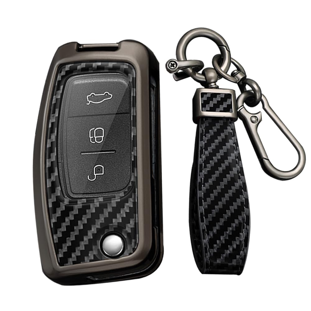 KUNIO Flip Key Fob Cover fit ford Fiesta Focus MK2 C-Max B-Max Eco Sport Escort Tourneo Courier Ecosport key fob cover Metal Key Cover 3 Buttons Key Fob A Black