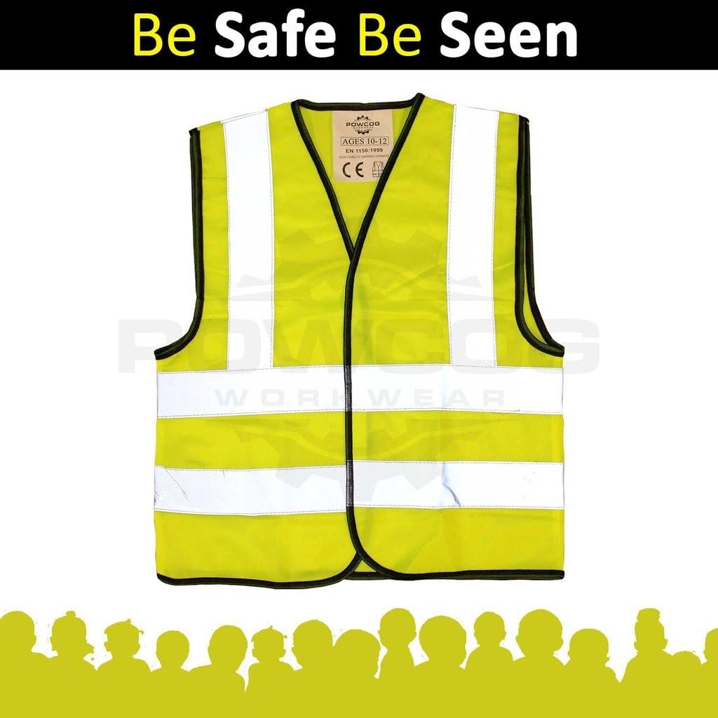 POWCOG® High Visibility Childrens Safety Waistcoat Vest Jackets (FITS 10-12 YEAR OLDS) - Perfect for Travelling in Europe, Car Breakdowns, School Trips, Cycling