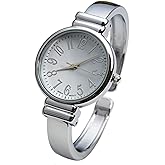 Silver Metal Band Slim Case Women's Bangle Cuff Watch