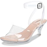 NBUUNBU Clear Strappy Heels For Women Transparent Ankle Strap Platform High Heeled Sandals Sexy Stiletto Comfortable Crystal Dress Shoes Adjustable Buckle Open Toe Pump Mules