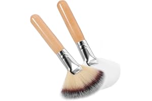 TEHAUX Facial Applicator 2Pcs Large Shaped Powder Brush Soft Bristles with Sturdy Short Wood Handle for