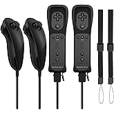 2 Pack FISUPER Remote Controller with Motion Plus for Wii, 2 in 1 Remote with Nunchuck Controller Replacement for Wii Wii U C