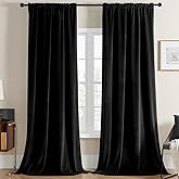 Joydeco Black Velvet Curtains 90 inch Length 2 Panels, Luxury Blackout Rod Pocket Thermal Insulated Window Curtains, Super So