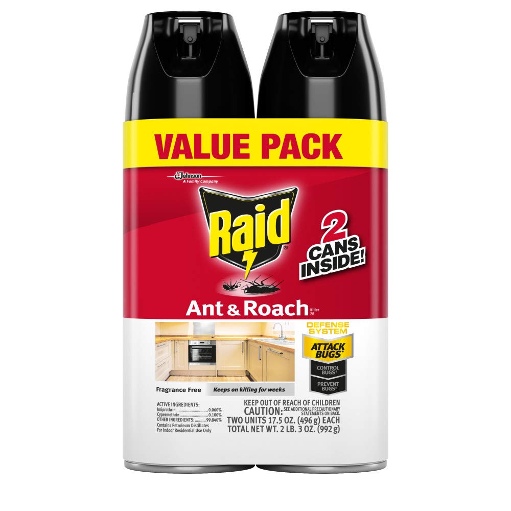 Raid Ant & Roach Killer, Fragrance Free, 17.5 oz, 2 ct