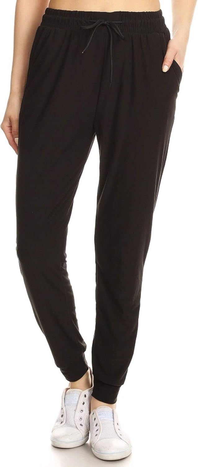Leggings Depot Women's Printed Solid Activewear Jogger Track Cuff Sweatpants at  Women’s Clothing store