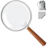 10X Handheld Magnifying Glass for Seniors, Reading, 4.3" Shatterproof Lens | Optical PMMA, Lightweight 3.5oz Wood Grain, Portable Magnifier for Close Work, Jewelry Coins Stamps, Gift for Hobbyists