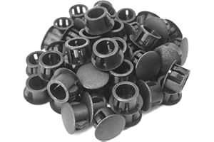 Alamic Hole Plugs 1/2" Plastic Flush Type Hole Plugs Snap in Locking Hole Tube Screw Caps Drilling Cover Plugs Fastener Covers for Kitchen Cabinet Furniture Black 50 Pack