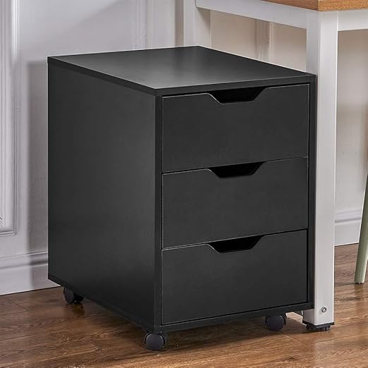 Huisen Furniture Office Black Movable Storage 3 Drawers with Mobile Caster Modern Wood
