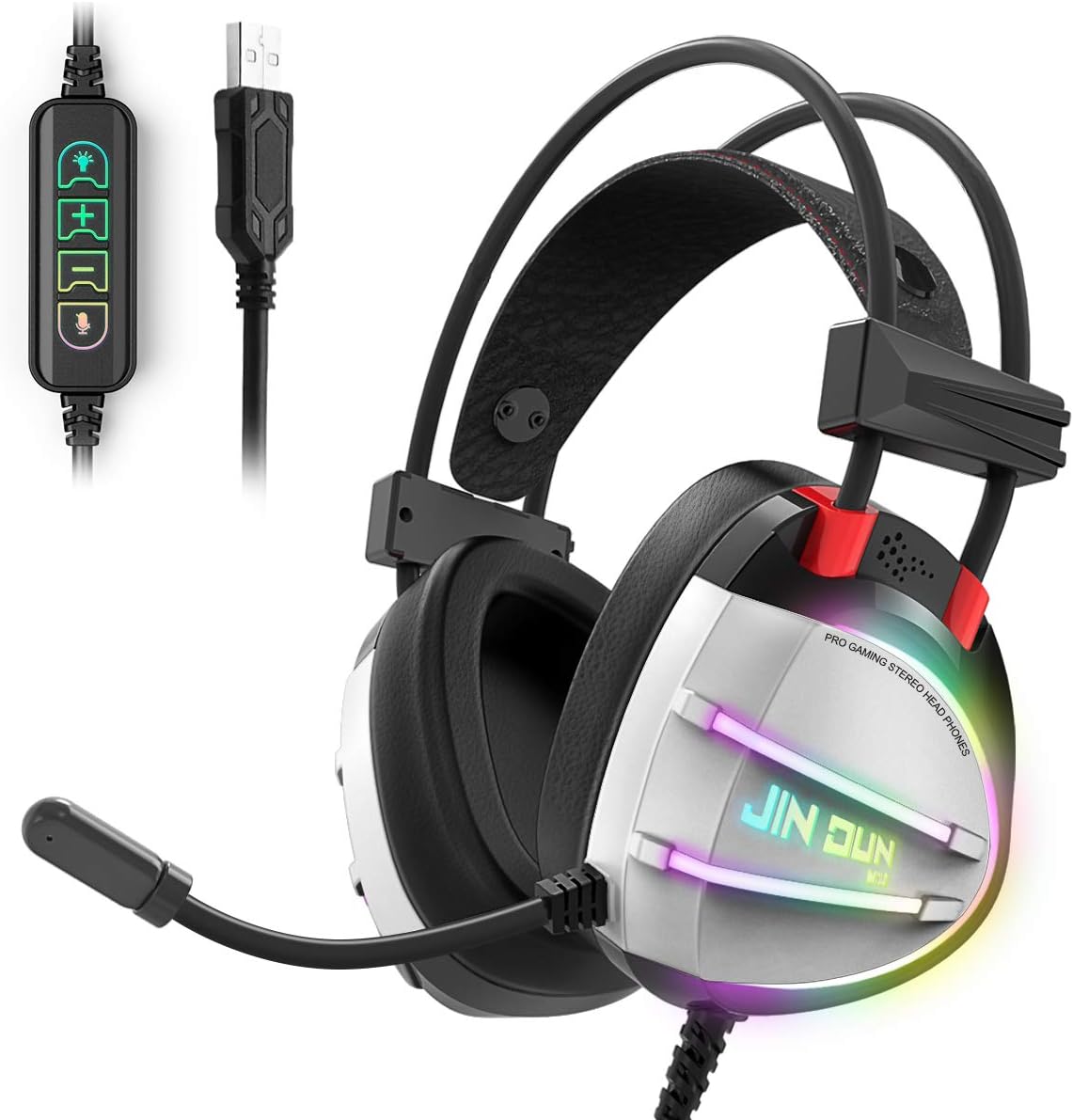 PS4 Gaming Headset, Taotique True 7.1 Surround Sound Headphones with Noise Cancelling Mic, Ergonomic Soft Earmuffs, RGB Lights and in-line Volume Controller USB Computer Headsets for PC Laptop Mac