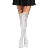 White Knee High Socks Lace Knee High Socks Over The Knees Sock for Women - Elegant White Leg Warmers