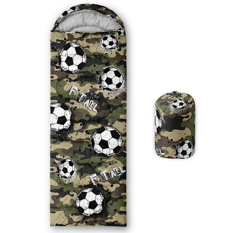 HOSIMA Sleeping Bags for Boys Kids,Camouflage Football Printed Lightweight Warm Portable Outdoor Indoor Waterproof Cold Resistant Sleeping Bag for Camping Hiking (Football1)