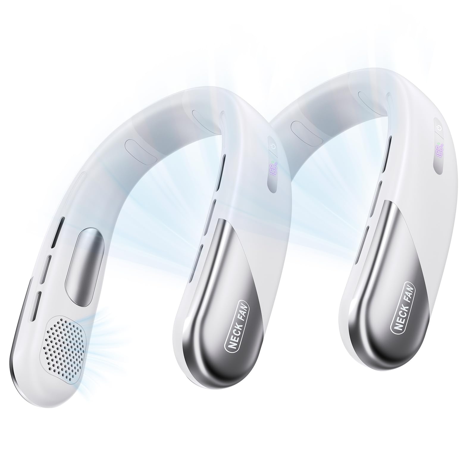 Photo 1 of 2 Pack Portable Neck Fan Personal 4000mAh Bladeless Cooling Neck Fan Blow Cold Air Neck Cooler Wearable Fan Around Your Neck Adjustable Hands-Free Rechargeable Gift for Family Friends and Travelers