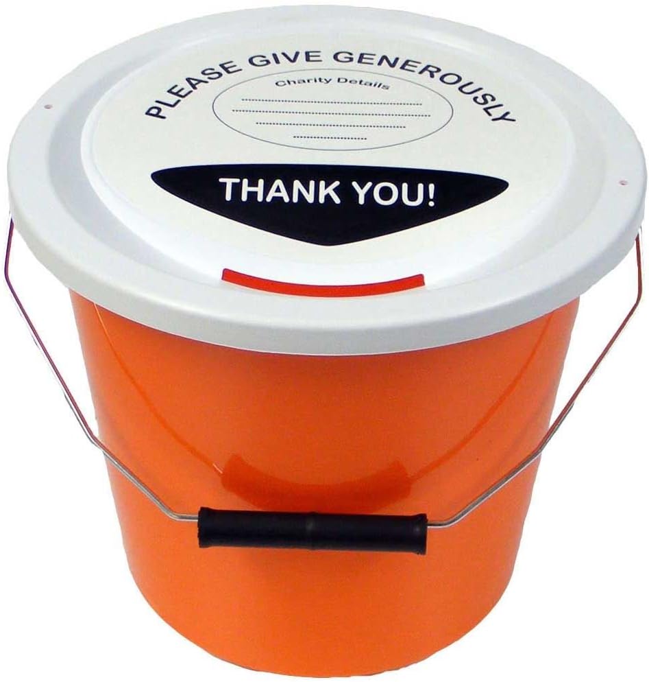 3 Charity Money Collection Buckets with Lids, Labels and Ties (5 Litres
