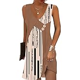 SAUKOLE Summer Dresses for Women Casual Sleeveless Asymmetric V Neck Buttons Sundress Loose with Pockets