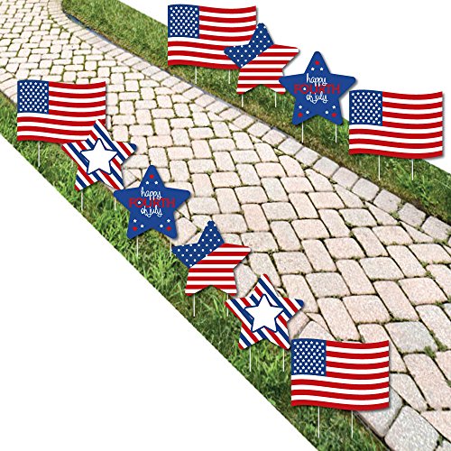 4th of July - Flag and Star Lawn Decorations - Outdoor Fourth Of July Party Yard Decorations - 10 Piece