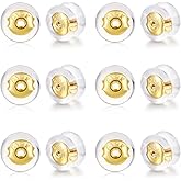 Kerryjewl 18K Gold Locking Secure Earring Backs for Studs, Silicone Earring Backs Replacements for Studs/Droopy Ears, No-Irritate Hypoallergenice Earrings Backing for Women Men, 12 PCS Gold