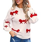 Sumleno Women 2026 Trendy Fall Winter Sweater Cute Bowknot Crewneck Long Sleeve Oversized Knit Pullover Top