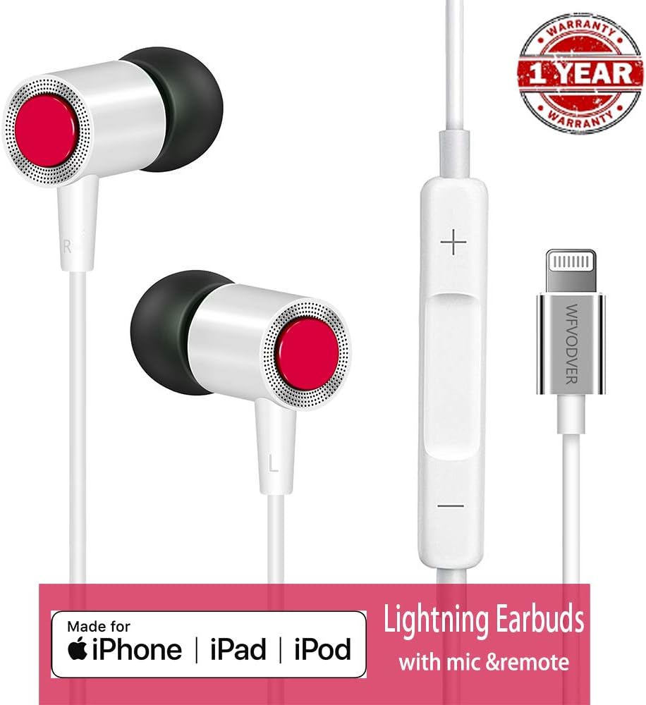 WFVODVER Lightning Headphones,Earphones Earbuds in-Ear,MFi Certified with Microphone Controller Compatible iPhone 11 Pro Max iPhone X/XS Max/XR iPhone 8/P iPhone 7/P