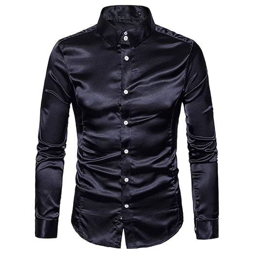 EULAGPRE Seidenhemd Männer Satin die Smoking Hemd Glatt Solide Business Chemise Homme Bluse