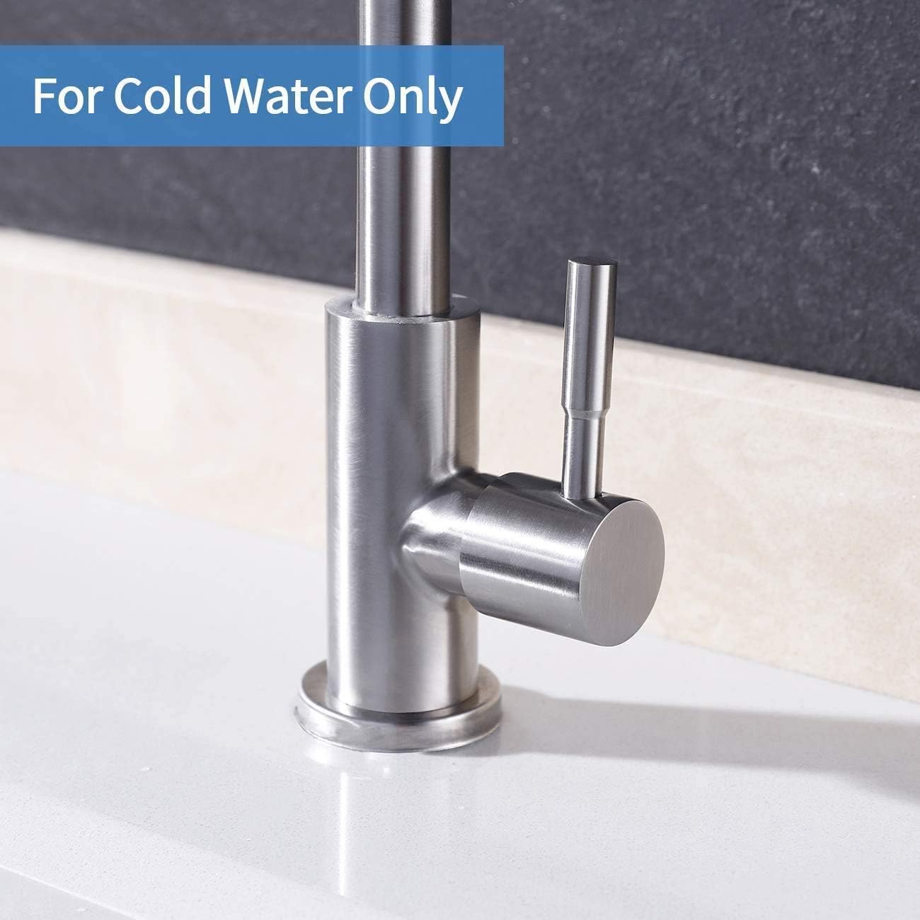 KES Kitchen Sink Faucet for Cold Water Gooseneck Bar Sink Faucet Single Hole Stainless Steel Single Handle Bathroom Faucet Brushed Steel Finish, K8051ALF-BS - - 