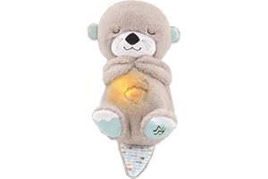 JNZCH GOODCHD Baby Sound Machine Soothe Snuggle Otter Portable Plush Baby Toy with Sensory Details Music Lights & Rhythmic Breathing Motion (Grey)