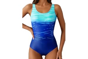 Aleumdr Womens Color Block Print One Piece Swimsuits Athletic Training Swimwear Bathing Suits