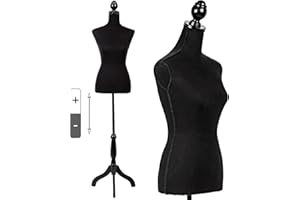 HCY Mannequin Torso Mannequin Stand Dress Form 60-67 Height Adjustable Maniquins Body Female, Displays Women for Sewing Wooden Tripod Base, Foam Body(Black) 15.75 x 25.6 x 67