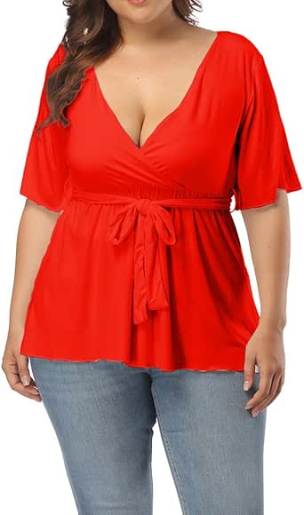 Allegrace Women's Plus Size Tunics Button Up Henley V Neck Tops Pleated Long Sle | eBay