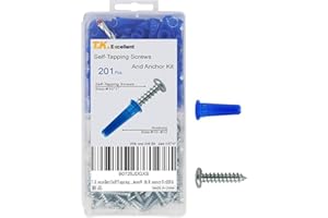 T.K.Excellent Drywall Anchors and Screws Assortment Kit, 200PCs Masonry Anchors with One Drill Bit,100 Brick Wall Anchors and 100 Self Tapping Screws