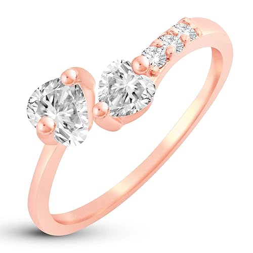 Cluster Crystal Heart Cut Adjustable Gold Plated Ring for Women