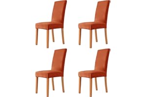 MILARAN Velvet Chair Covers for Dining Room, Soft Stretch Seat Slipcovers, Washable Removable Parsons Chair Protector, Set of 4, Russet Brown