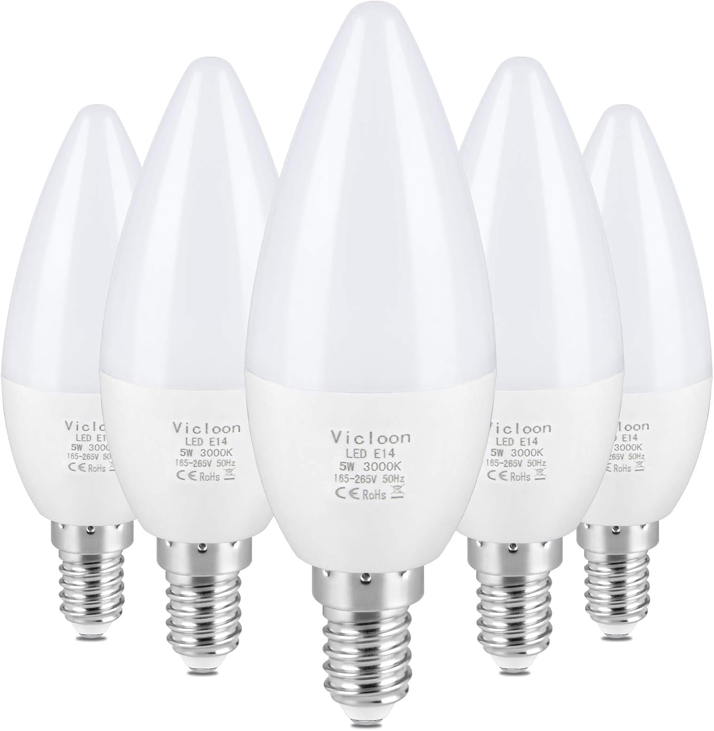 Vicloon E14 LED Candle Bulbs, 5 Pcs 5.5W C37 E14 LED Bulbs, 40W Incandescent Equivalent, Warm White 3000K, 500LM