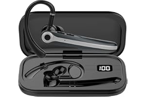 ATHEEWON Bluetooth Headset, Wireless Bluetooth Earpiece with ENC Noise Canceling Mic, 120Hrs Talk Single-Ear Headphones, LED Display, IPX7 Waterproof Hand-Free Earphone for Business/Trucker/Driver, Black