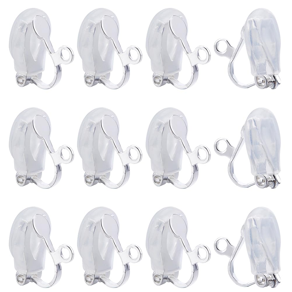 Beebeecraft 1 Box 20Pcs Earring Clips 925 Sterling Silver Plated Clip-on Earrings Findings Non-Pierced Earring Settings with Loop and 20Pcs Earring Pads for DIY Earring Making Jewellery Hole 1.6mm