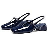 Coutgo Womens Mary Jane Slingback Low Heels T Strap Chunky Heel Closed Toe Pumps Wedding Party Dress Shoes