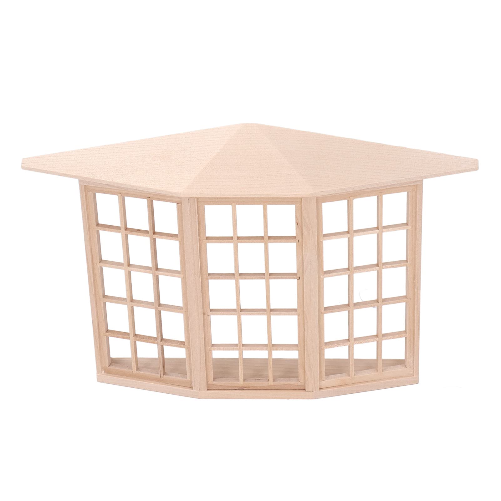 Bay Window, 45 Degree Angle Three Sided Window Wear Resistant Birch Wood Fine Polished Smooth Burr Free Dollhouse Wooden Window Clear Grain Easy to Install Dollhouse Furniture with Window Stickers