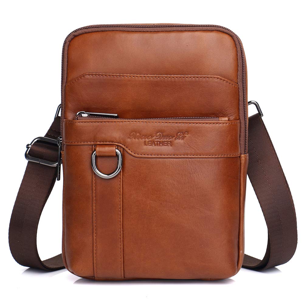 Xieben Vintage Leather Shoulder Messenger Bag for Men Travel Business Small Crossbody Pack Wallet Phone Pouch Purse Bag Brown