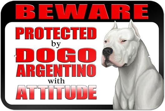 Beware Protected By Dogo Argentino With Attitude 9 X 6 Metal Sign