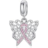 AOBOCO 925 Sterling Silver Butterfly/Dragonfly Breast Cancer Awareness/Breast Cancer Survivor Charm for Women