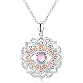 CUOKA MIRACLE Lotus Eye Necklace for Women Moonstone Evil Eye Lotus Protection Pendant 925 Sterling Silver Lotus Necklace Lotus Flower Charm Jewelry for Birthday Halloween for Women Men Teen