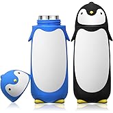 2 Pieces Penguin Water Bottle 9.5 oz Stainless Steel Penguin Cartoon Funny Travel Mug Insulated Vacuum Water Bottle Winter Coffee Mug for Coffee Tea Beverages Travel, Black and Blue