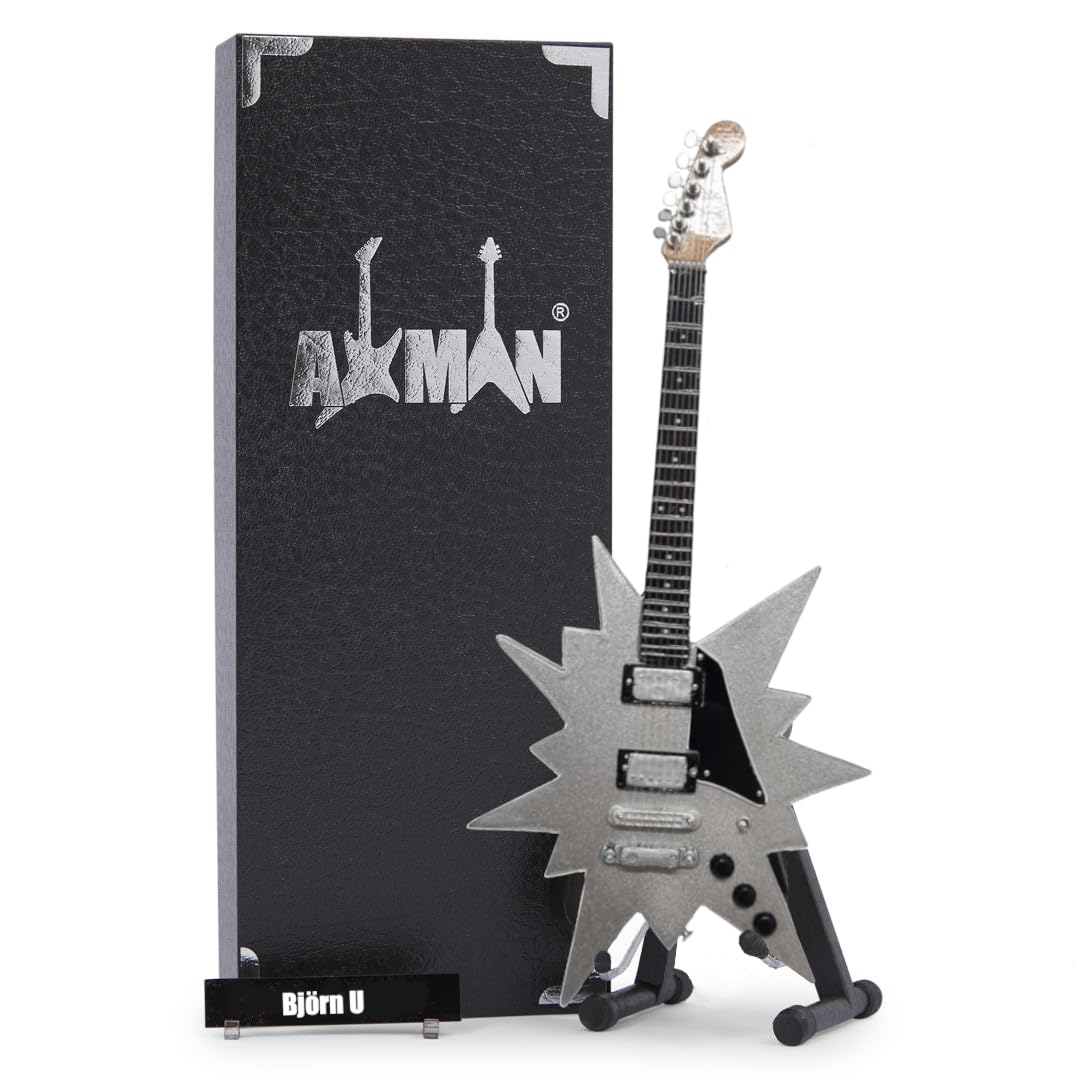 Björn U Miniature Guitar Replica - Music Gifts - Handmade Ornamental 1/4 Scale - Display Box, Name Tag and Miniature Guitar Stand Included