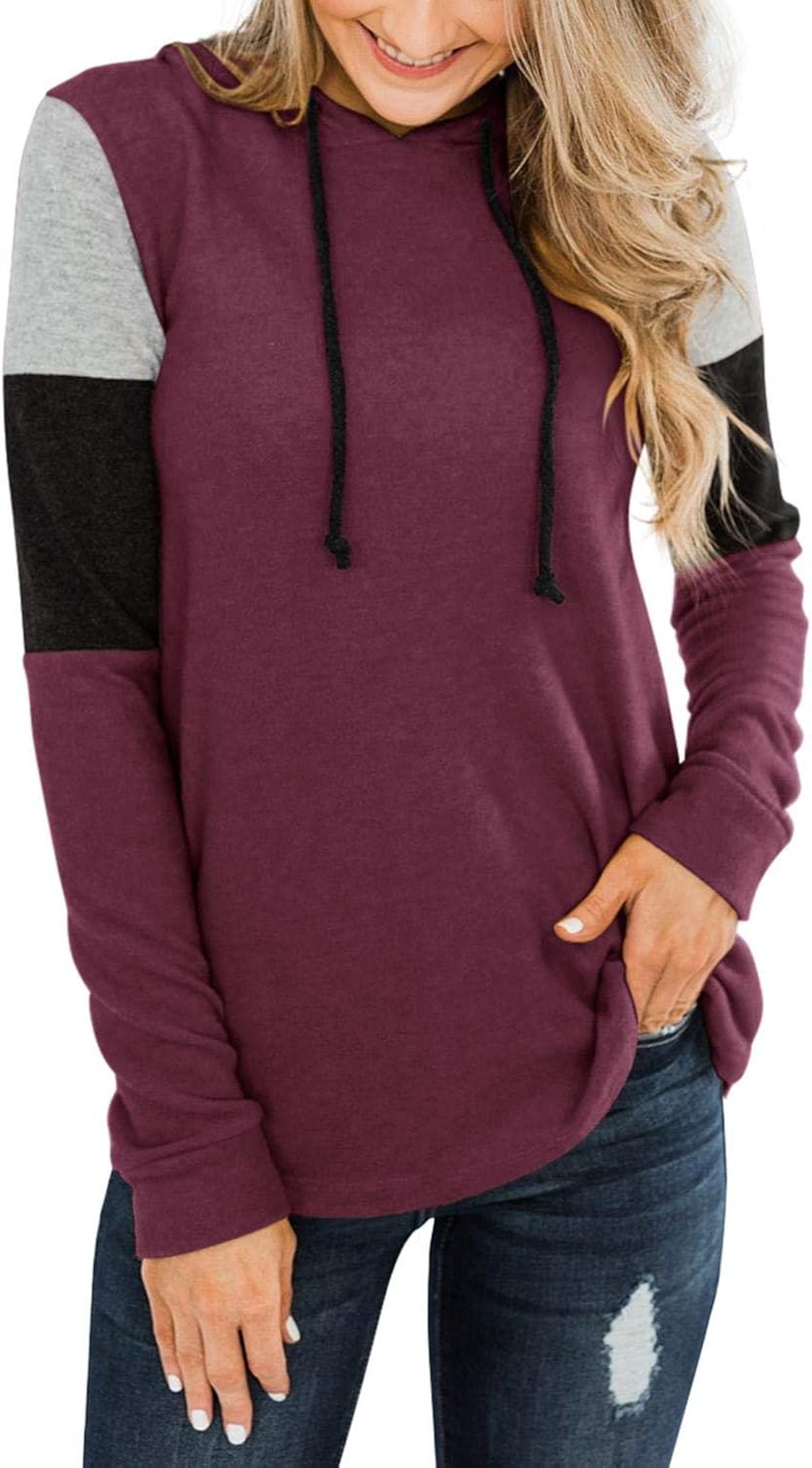 PINKMSTYLE Womens Color Block Hoodie Sweatshirts Tunic Pullover Tops Long Sleeve Drawstring Shirts at  Women’s Clothing store