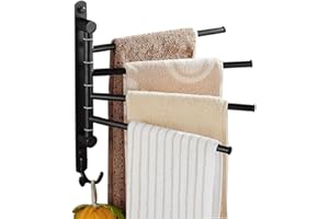 ELLO&ALLO Oil Rubbed Bronze Towel Bars for Bathroom Wall Mounted Swivel Towel Rack Holder with Hooks 4-Arm
