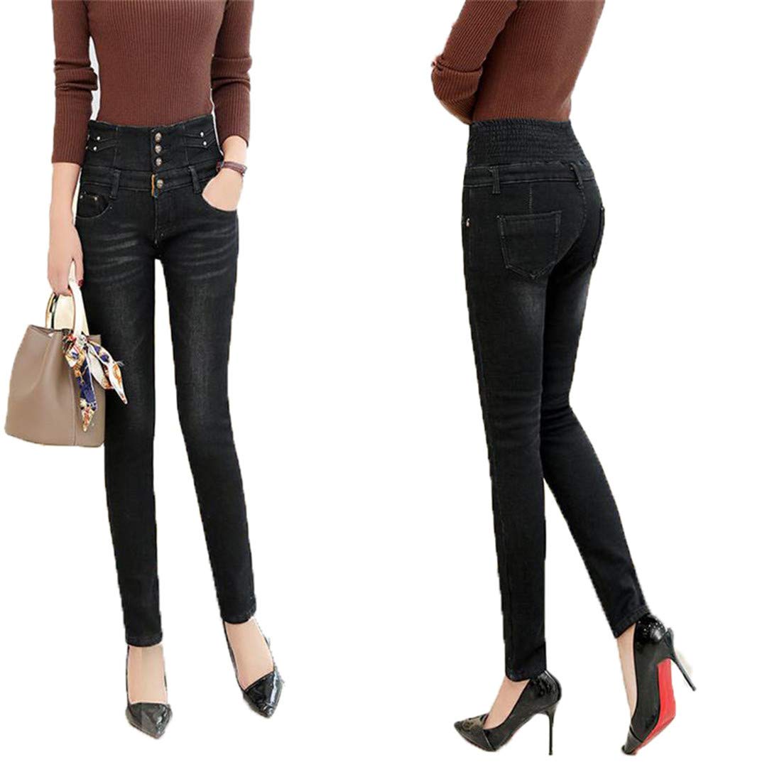 Winter Push Up Plus Size Jean Waist Denim Pants Women Boyfriend Jeans Warm Solid Wash Jeans