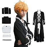 XINVTIV Full Set Cosplay Costume Plus Size Black Men Samurai Costume Kimono for Halloween Party