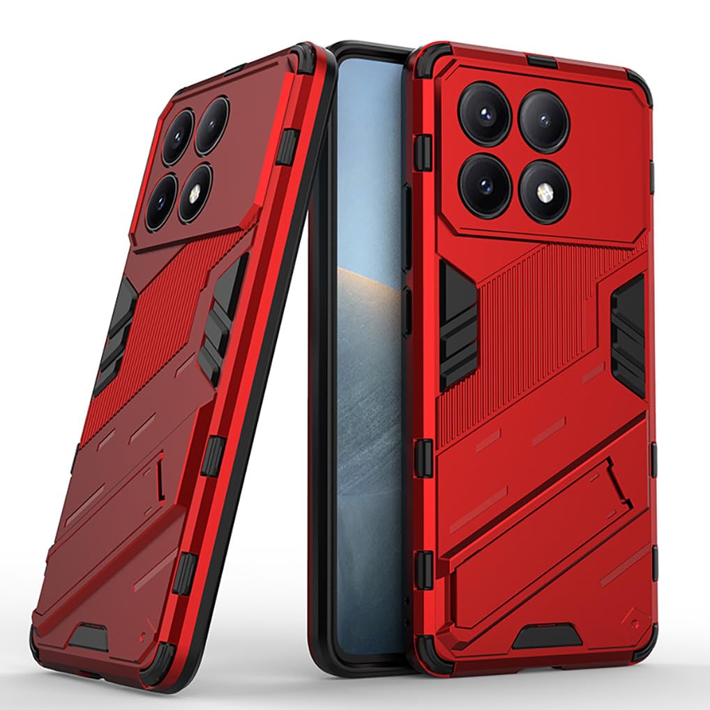 SEAHAI Case for Xiaomi POCO F6 Pro 5G, Ultra-thin Protective Silicone TPU Shockproof Hybrid Hard PC Back Phone Cover, with Foldable Hidden Form Bracket - Red